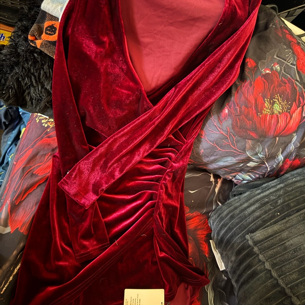 Women's Red Velvet Wrap Dress